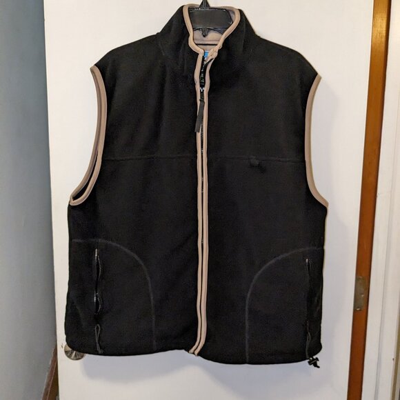 Roundy Ridge Clothing Men’s Large Fleece Zipper Vest Black With Tan Trim - Picture 1 of 7